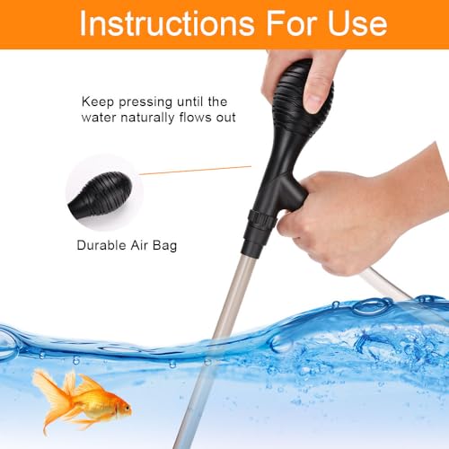 Small Gravel Vacuum for Aquarium, Manual Siphon Aquarium Cleaner with Adjustable Extension Tubes & Flow Control