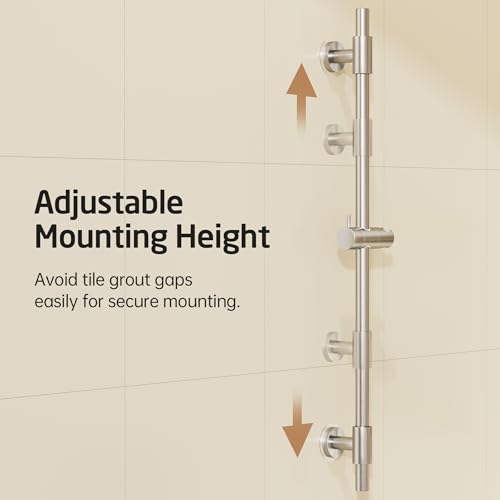 KES No Drill 30-Inch Shower Slide Bar with Adjustable Handheld Shower Head Holder, Self Adhesive, Universal Fit, SUS304 Brushed Stainless Steel Drill-Free for Bathroom, F209S78DF-BS - color: Brushed Finish, style: 30.7-Inch+Self-adhesive Mounted
