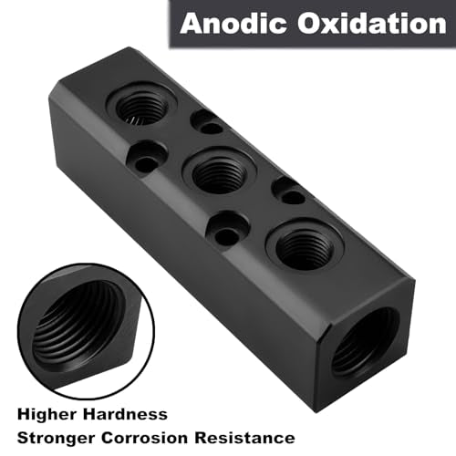 Air Manifold, 3 Way 5 Port Air Compressor Manifold, Air Hose Inline Manifold Block Splitter, Pneumatic Manifold Air Distribution Block, NPT 1/2 Inch Supply Port, NPT 1/4 Inch Output Port(BLACK) - size: 1PCS 3 Way 5 Port（Black）