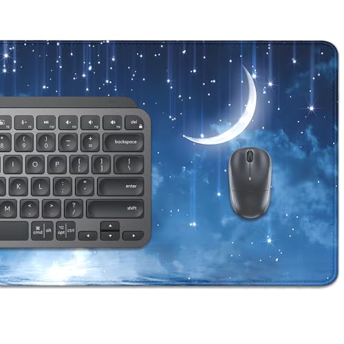 Blue Sky Stars Moon Desk Pad Mouse Pad,Large XL Meteor Showers Mouse Mat with Stitched Edges,Non-Slip Rubber Base Mousepad for Office PC Keyboard Laptop and Home Work Desk Mat(27.5X11.8 in) - color: blue sky stars moon