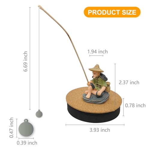 NIIIYTYB Floating Fish Tank Decorations Resin Fisherman Aquarium Decor Island Figurine with Mini Fishing Rod Funny Cool for Betta Bowl Zen Aquariums Small Fish Ornaments Interactive Decor