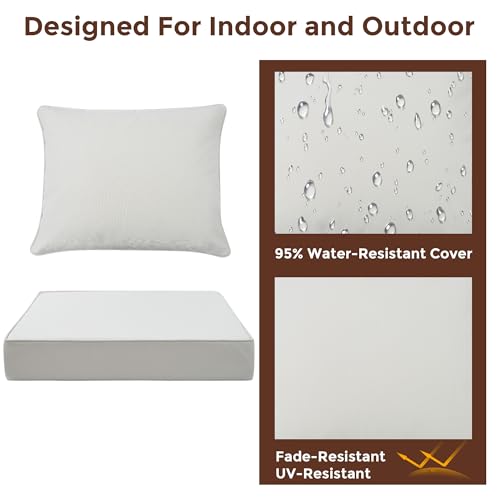 FUNHOME Outdoor Seat Cushion Set 24 x 24 x 4 Inch,Water Resistant Outdoor Chair Cushions for Patio Furniture,Thick Deep Seating Pads for Outside Chair Sofa Couch, Cream Beige - color: Cream Beige