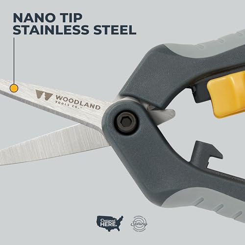 Woodland Tools Hydroponic Snips – Heavy Duty Flower Snips with Nano Tip Stainless Steel Trimming Scissors, Soft Grip, Spring Loaded, Blade Cover – Precision Plant Scissors and Bud Trimmer - style: Heavy Duty Snip
