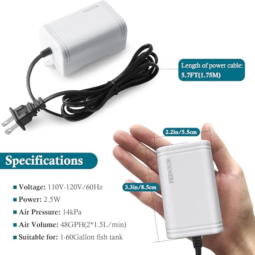 Mini Aquarium Air Pump, 20GPH 48GPH Fish Tank Hang on Oxygen Pump, Ultra Quiet Aquarium Bubbler for up to 60 Gallon Fish Tank - style: 2 Outlets