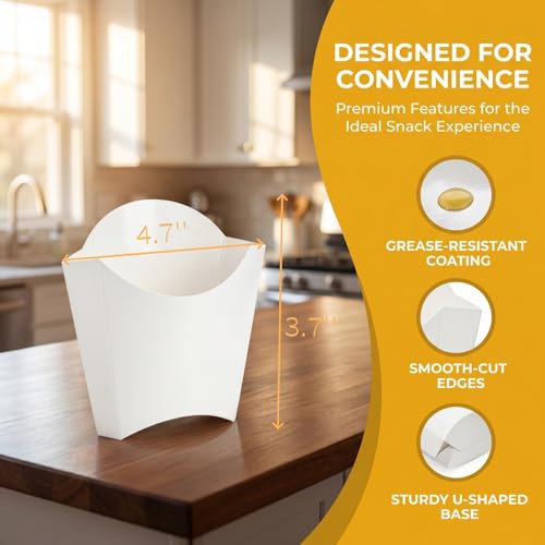 Lyellfe 250 Pack French Fry Holder, Disposable To Go French Fry Container Box, 4 Oz Stackable White Kraft Paper Charcuterie Cups for Fries, Onion Rings, Popcorn, Take Out, Party, Grease Resistant