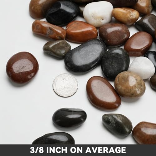 Onlyfire 15lb Polished Pebbles, 3/8" Natural Decorative Mixed Color River Rocks Aquarium Gravel Stones for Landscaping, Indoor Plants, Vase, Succulent, Fish Tank - size: 15 Pounds