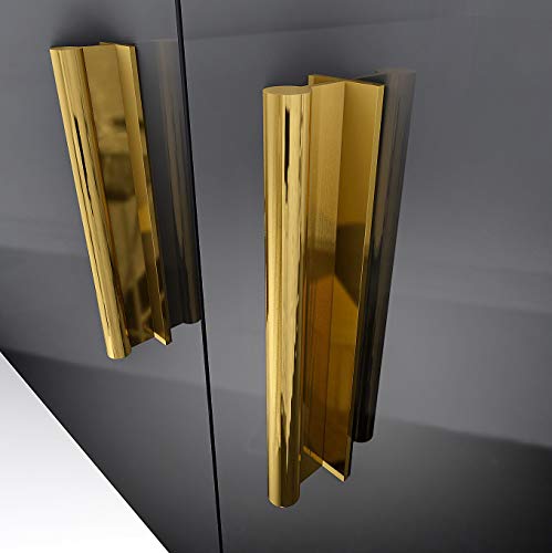 HRX Self-Adhesive Edge Fingerpull Door Handle - Easy to Install Screwless Peel and Stick on Glass, Wood, Metal, Plastic - Sliding Doors Knob for Kitchen Fronts, Drawers & Dressers Panels - 2 Pack - color: Brass Gold