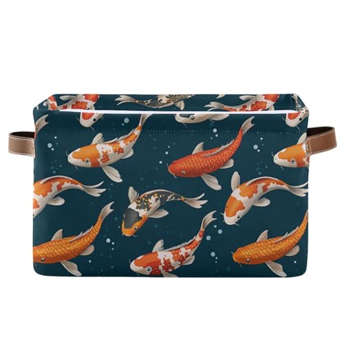 Foldable Storage Baskets, Koi Carps 3D Japanese Storage Bins with Handles, Decorative Cloth Organizer Storage Boxes for Home|Office 15 x 11 x 9.5 in - color: Koi Carps 3d Japanese, size: 1 PCS