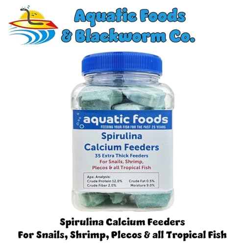 Spirulina Enriched Calcium Feeders for Shrimp, Snails, Crabs, Crayfish, Pleco, Catfish, All Tropical Fish…35 Count Sm Jar