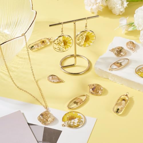 Transparent Flower Resin Charms Round Gold Edge Dried Floral Pendants Flat Round Clear Gold Foil Floral Charms for Necklace Bookmark Keychain Jewelry Making - color: Flower-7