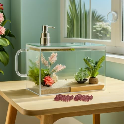 4pcs Aquarium Scenery Decoration Miniature Fairy Garden Statues Z-Shaped Staircase Bridges and Small Arch Bridge, Plastic Fish Tank Landscaping Ornaments for Terrarium and Micro