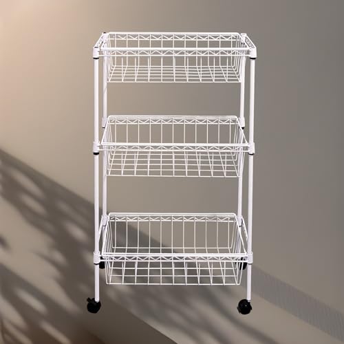 NSF white 3-layer storage rack, kitchen basket rack, vegetable tableware sorting, laundry room dirty clothes storage, detachable storage basket, multifunctional household epoxy resin - size: 3-White DIY basket