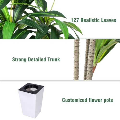 Artificial Dracaena Plant 6ft with White Tall Planter, Potted Artificial Dracaena Silk Plant, Fake Yucca Tree Plant, Home Office Floor Room Decor Plants Indoor Outdoor, Housewarming Gift - color: Dracaena Plant 6ft