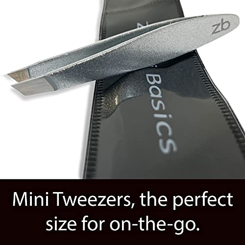Zizzili Basics Mini Slant Tweezers - Best Tweezers for Eyebrow and Facial Hair Removal - color: Silver