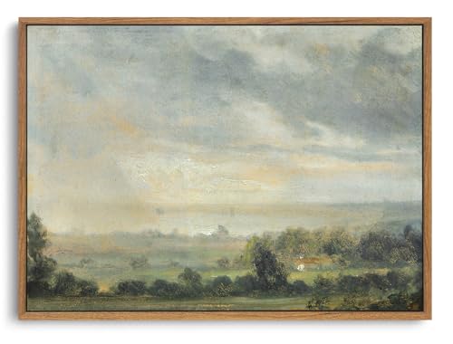 OIQArtOIQ Vintage Framed Wall Art Pastoral Landscape Canvas Art Prints Rustic Farmhouse Pictures Wall Decor Modern Cottagecore Paintings Artwork For Bedroom Kitchen Bathroom Office Living Room - color: Cloudy Sky, size: 12x16 in