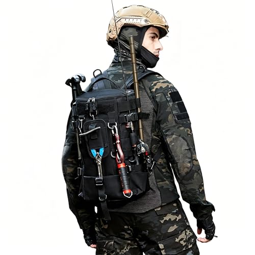 Tactical Fishing Backpack with Rod Holders,35L MOLLE Tackle Bag Water Resistant for Men and Women,Outdoor Gear Storage for Saltwater and Freshwater (Black) - color: Black