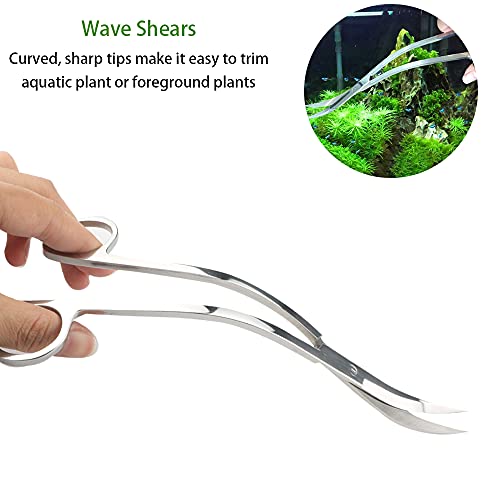 BROPC Stainless Steel Mirror Wave Scissors - 9.8" Aquarium Scissors for Saltwater and Freshwater Plant Trimming and Maintenance