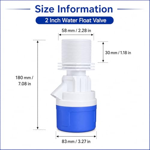 2 Inch Top Inlet NPT Threaded Automatic Float Valve, Heavy Duty PVC High Flow Water Level Control for Water Tank, Pool, Pond, Livestock Trough, Aquarium (1 Pack) - size: 2'' top