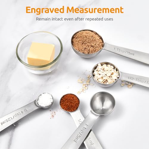 U-Taste Teaspoon Tablespoon Measuring Spoons: 18/8 Stainless Steel Measure Scoop Set of 5, 1/4 TSP, 1/2 TSP, 1 TSP, 1/2 TBSP & 1 TBSP, Metal Kitchen Measurement Utensil for Dry and Liquid Ingredients - size: XS-5 pcs