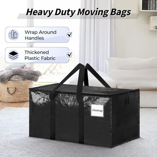 8 Pack Extra Large Heavy Duty Moving Bags, Black Storage Bins with Lids, Reinforced Handles & Heavy-Duty Zippers Moving Boxes Storage Bags Totes for Clothes Packing, Dorms, College Supplies, Black - color: Black, size: 8 Pack