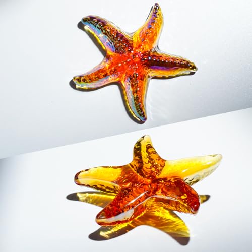 H&D HYALINE & DORA Amber Blown Glass Starfish Figurine Miniature Ocean Animals Collectible Figurine Tiny Glass Starfish for Tables, Desks Home Decor - color: Amber