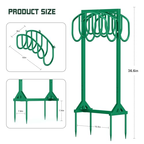 HeroicLion Garden Hose Holder Holds 2 x 151FT Hoses, Heavy-Duty Metal Freestanding Hose Stand with Stable Base, Rustproof Water Hose Holders for Outside Yard Lawn Farm, Green - color: Green-36.6 inch Height