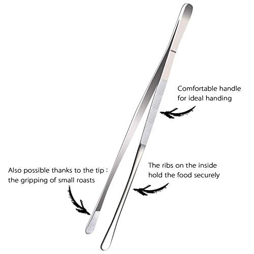 12-Inch Professional Kitchen & Cooking Tweezers Tongs - Stainless Steel Long Tweezer Tongs - BBQ,Plating,Multi-use - color: Silver