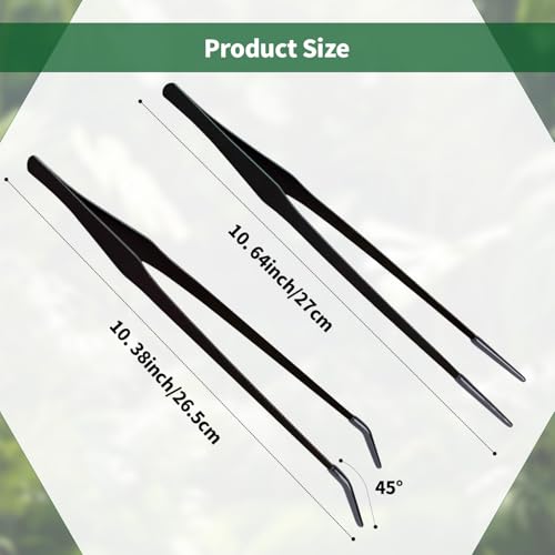 2 Pack Stainless Steel Reptile Feeding Tongs with Rubber Tip, 10.6" Straight & Curved Tweezers, for Aquarium or Craft, Planted Tank, Terrarium Tank, Feeder for Beard Dragons, Lizard and Snakes, Silver