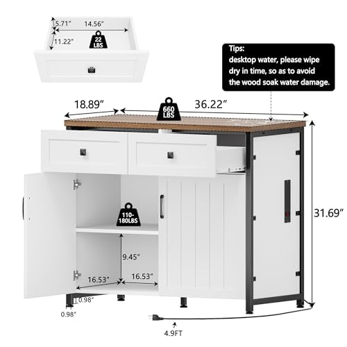 Pipleo 40-50 Gallon Aquarium Stand with Power Outlets, Cabinet for Fish Tank Accessories Storage, Heavy Duty Metal Fish Tank Stand Suitable for Turtle Tank, Reptile Terrarium, 660LBS Capacity, White