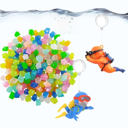 Muzero Fish Tank Decorations Aquarium Floating Diver,100 Luminous Stone Glow in The Dark Pebble and 2 Floating Ornaments Accessories for Fish Tank Decor - color: Diver Set