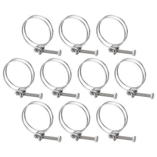 uxcell 10Pcs Double Wire Hose Clamp, 58-65mm Adjustable Stainless Steel Wire Hose Clips with M8 Bolt for Dust Collection Hose, Pump Hose Pipe - size: 58-65mm