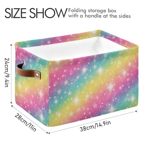 Rainbow Galaxy Storage Basket Bin, Large Cube Storage Box Canvas Collapsible Storage Organizer for Home Office Closet - 15 L x 11 W x 9.5 H - color: Rainbow Galaxy, size: 1 PCS