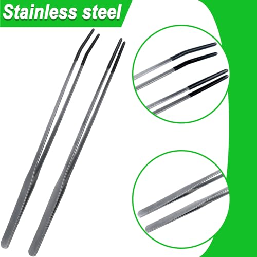2Pcs Reptile Feeding Tong with Rubber Tip Aquarium Tweezers Stainless Steel Straight Curved Feeding Tong Long Handle Terrarium Feeder Tool for Tank Lizards Bearded Dragon Spider Snake - size: 10Inch