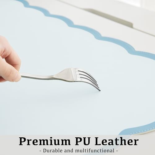 Scalloped Desk Mat, 31.5" x 15.7" Large Cute Aesthetic Desk Accessories, PU Leather Computer Laptop Desk Mouse Keyboard Pad, Desk Writing Mat for Vanity/Work/Home Decor (Blue, 31.5" x 15.7") - color: Blue, size: 31.5" x 15.7"