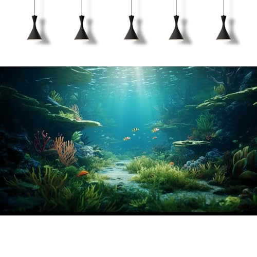 Ocean Floor Fish Tank Background Under The Sea Coral Reef Aquarium Background Underwater Aquatic Plants Corals Rock Cave Terrarium Backgrounds Tropical Fish Ocean Aquarium Backgrounds Decors 24x12in - color: Coral Green, size: 24(W)x12(H)inches/ 60(W)*30c