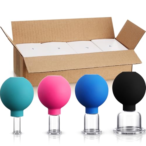 BBTO 4 Pcs Glass Facial Cupping Set Silicone Vacuum Suction Massage Cups Skin Tightening Therapy for Face Body Eyes Back Shoulder Pain(Multicolor) - color: Multicolor