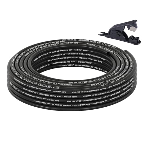 35FT 1/4 DOT Air Line SAE J844 PA12 Nylon Air Hose with Cutter 1/4” OD Pneumatic Tubing DOT Approved 1/4 Air Brake Hose for Air Suspension Kit Truck Trailer Brake System & Fluid Transfer 11m - size: 1/4" OD 35FT