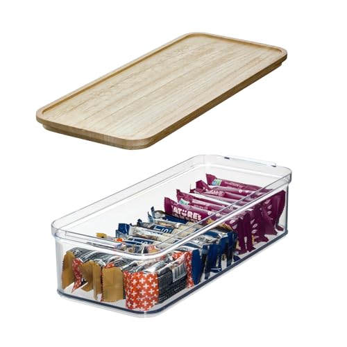 iDesign Recycled Plastic Crisp Storage Bin with Lid, The Rosanna Pansino Collection – 15.74” L x 6.61” W x 4.13” H, Clear Bin with Natural Wood Lid - size: Large