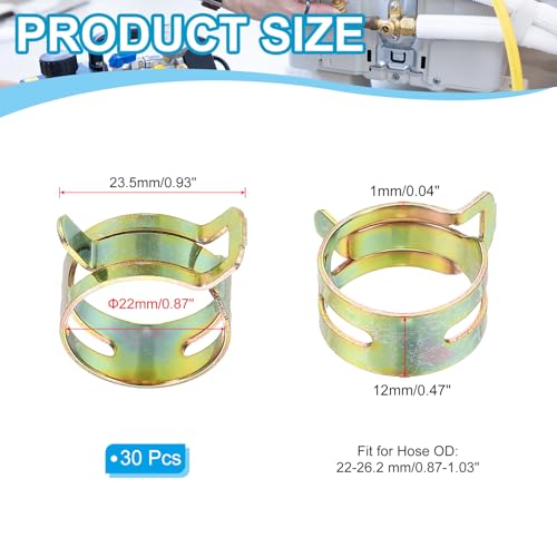 PATIKIL Spring Band Hose Pipe Clamps for 22-26.2 mm OD Hose, 30 Pack Silicone Vacuum Constant Tension Band Clips for Fuel Line Silicone Air Hose Tube Water Pipe, Gold - size: 22-26.2 mm