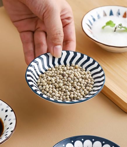 4 Pack 3 oz Cute Japanese Soy Sauce Dish Small Dipping Sauce Bowls Ceramic Sushi Dipping Bowls for Sushi,Side Dish,Ketchup,Dips,Condiment,Snack,BBQ Party - color: Navy Blue
