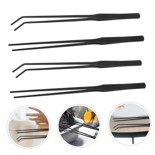 Mipcase 4pcs Stainless Steel Aquarium Tweezers Long Reach Fish Tank Planting Tools Curved Straight Tips