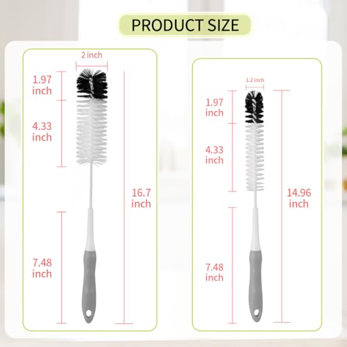 Bottle Cleaner Brush Set - Long Handle Bottle Brushes for Cleaning Narrow Neck Bottles, Beer, Wine, Baby Bottle, Pipes, Tubes, and Small Bottle