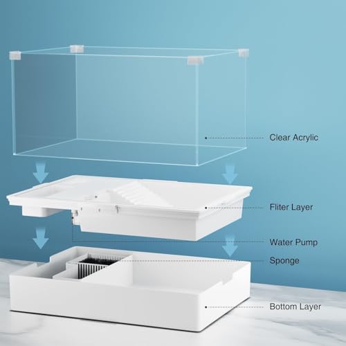 Small Turtle Starter Kit with Integrated Pump, Basking Light, Clear Acrylic 3-Layer Easy Cleaning Turtle Tank Aquarium for Small Reptiles - size: M+Light+Water Pump