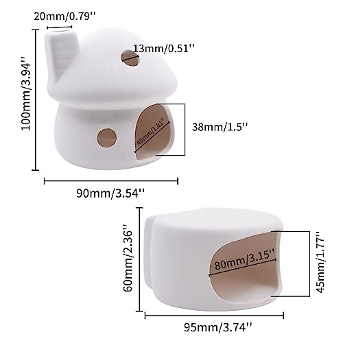 Ceramic Mushroom with Betta Hideout Cave Aquarium Decorations, Cute Fish Tank House with Cave Set for Amano Shrimp Cichlid Bonsai Goldfishes to Play, Hide and Rest - White - color: White Set