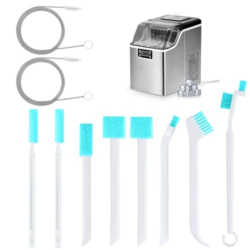 Palksky Ice Maker Cleaning Brush Set, Ice Machine Cleaning Tools - 2Pcs Drain Pipe Brush Nylon Bristles with 8Pcs Crevice Cleaning Brush - color: A