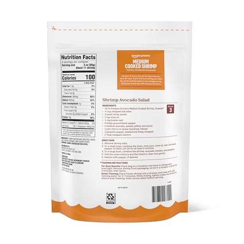 Amazon Grocery, Medium Cooked Shrimp, 12 Oz (Previously Amazon Fresh, Packaging May Vary)