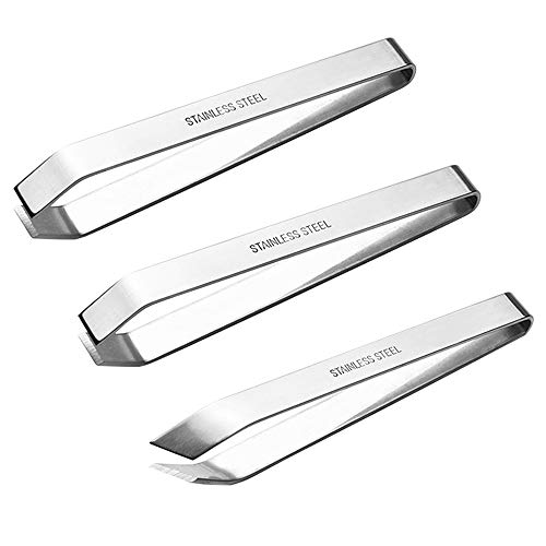 3 Pcs Fish Bone Tweezers, Stainless Steel 2 Flat and 1 Slant Tweezers, maxin Pliers Remover Tool for Remove Fish Bones, Needle Dones, Scales