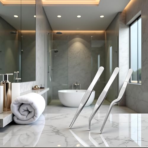 3Pcs Silver Stainless Steel Tweezers Set - 6.22" to 6.4" Multi-Purpose Precision Tools for Gardening, Kitchen and More