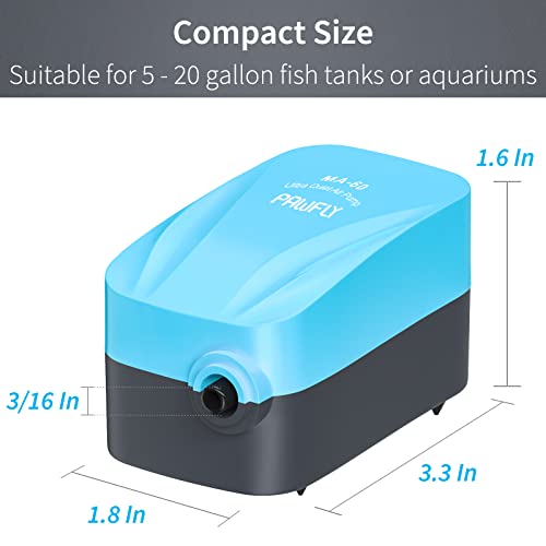 Pawfly Aquarium Air Pump with Nano Bio Sponge Filter Kit Air Control Valve Airline Tubing and Check Valve Accessories for 5-10 Gallon Small Fish Tank
