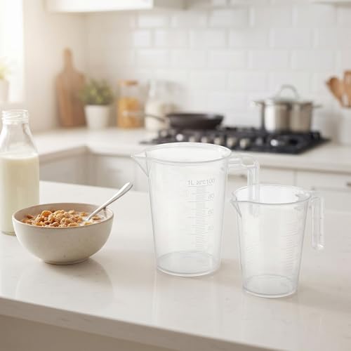 100ml and 50ml Plastic Clear Measuring Cup, 2 Pcs Graduated Measuring Cup with Handle Multipurpose PP Beaker for Home Kitchen Lab
